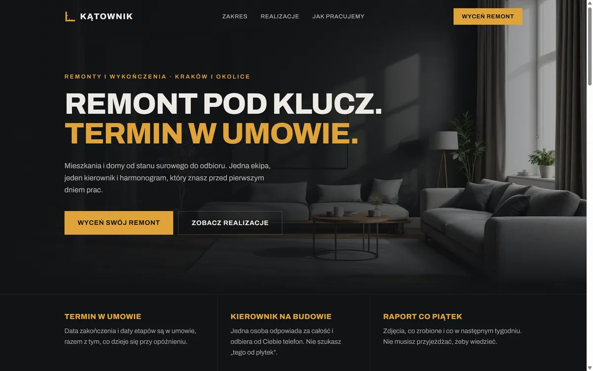 Strona Kątownik na komputerze - projekt przykładowy · Kątownik