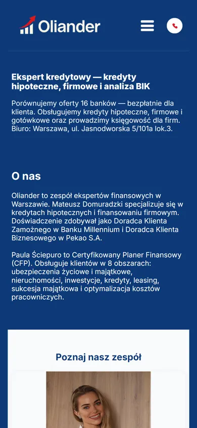 Strona Oliander na telefonie